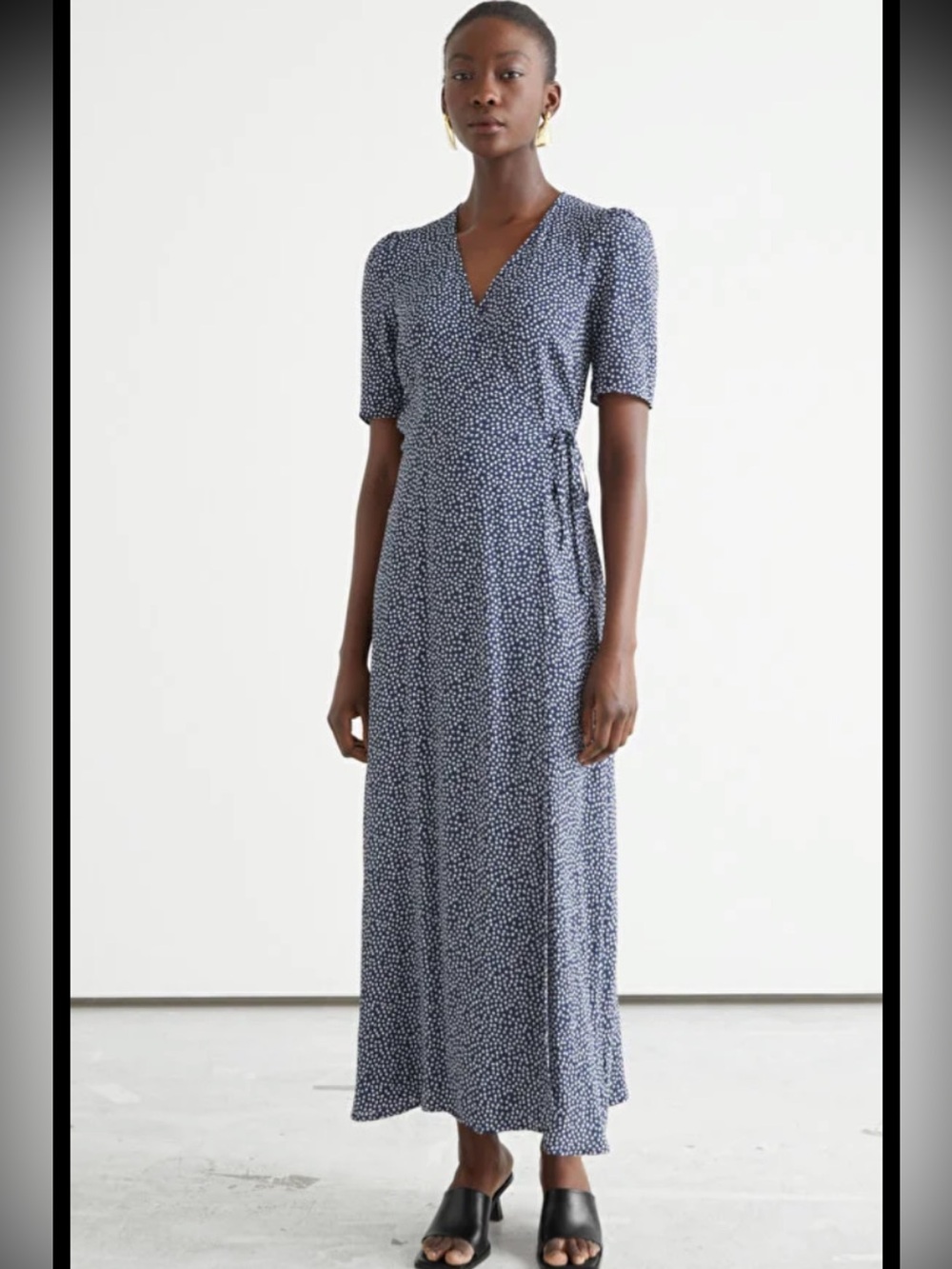 & Other Stories | Navy and White Dotted Wrap Maxi Dress